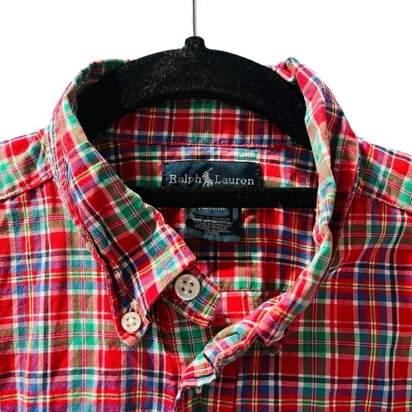 Ralph Lauren Christmas Colors Plaid Button Down Red Green Men's Size XL Holiday - Picture 2 of 7